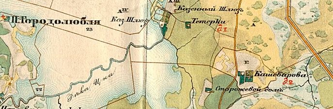 Местечко Тетёрки на карта Менде, 1850 г. 